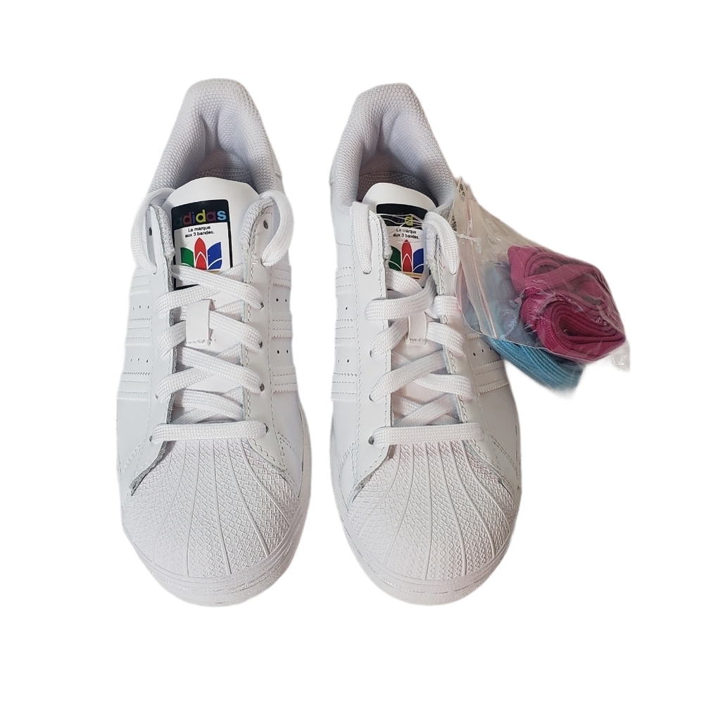Adidas Superstar Diversity Pride Sneakers Sz 6.5 Shell Top Leather Trefoil Shoes - Picture 2 of 10